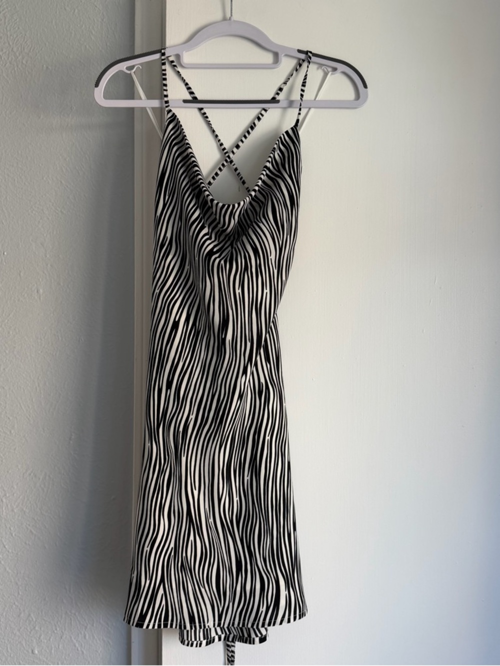 Mahina Zebra Cowl Neck Mini Dress